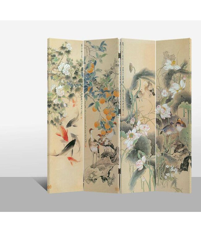 Paravent en Toile L160xH180cm 4 Panneaux Paradise