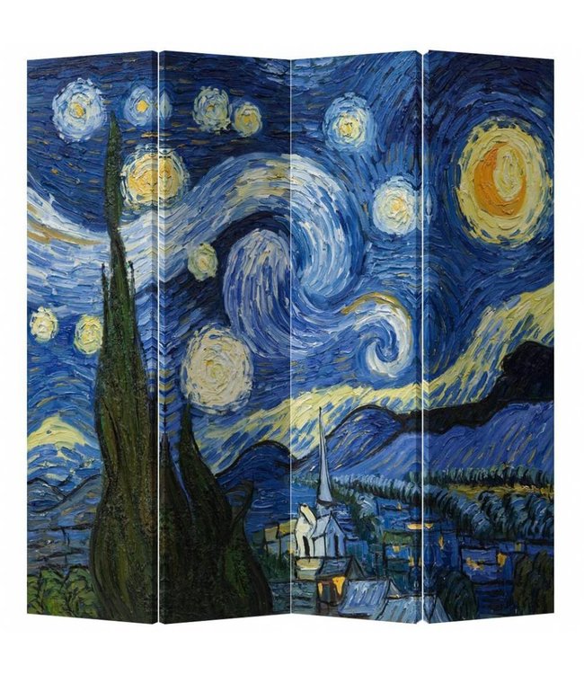 Paravento Separè Divisorio Interno L160xA180cm Van Gogh Notte Stellata 4 Pannelli