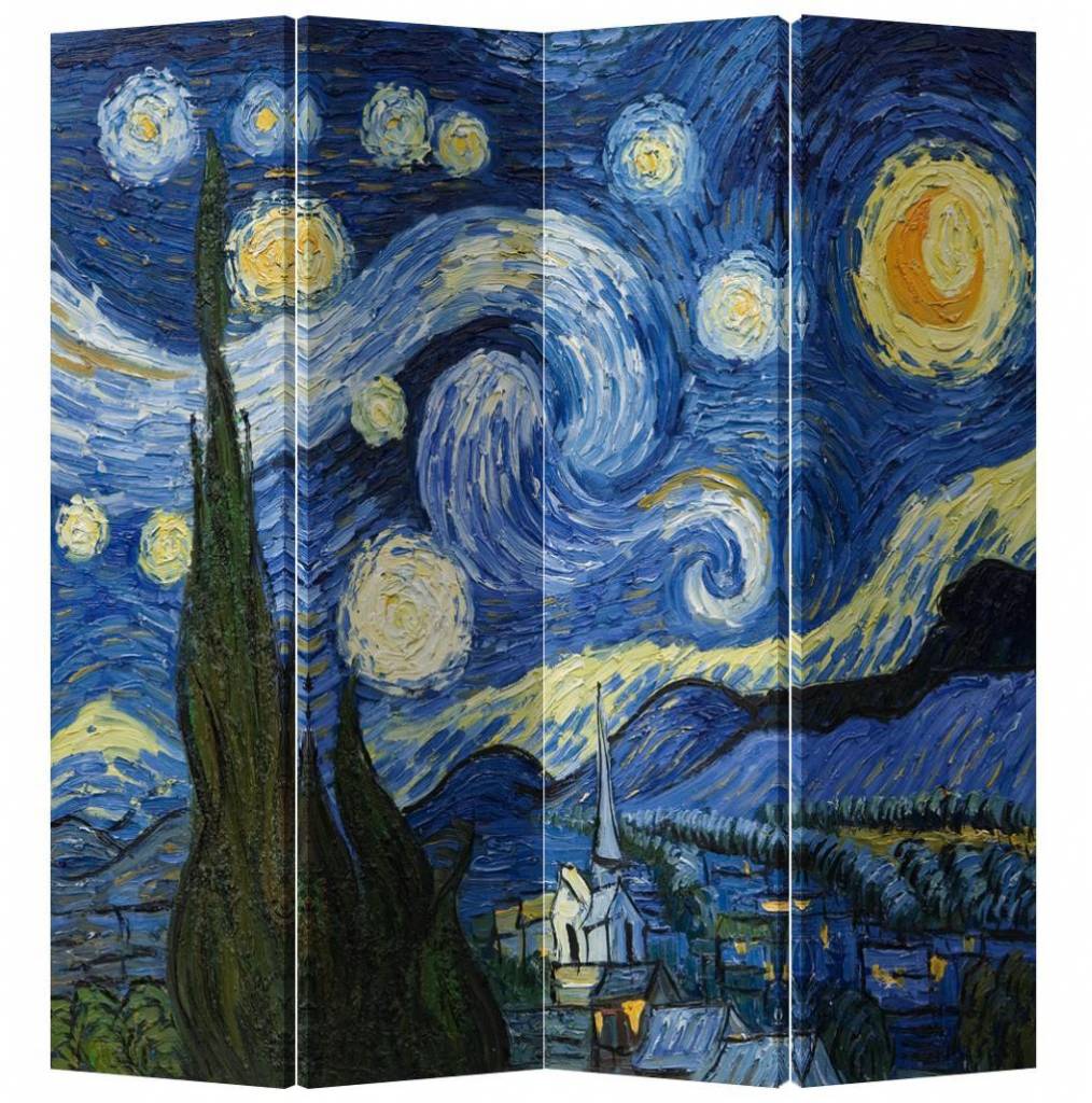 Paravento Separè Divisorio Interno L160xA180cm Van Gogh Notte Stellata -  Orientique - Asianliving