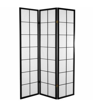 Fine Asianliving Japanischer Paravent Raumteiler Trennwand B135xH180cm 3 Paneele Shoji Reispapier Schwarz