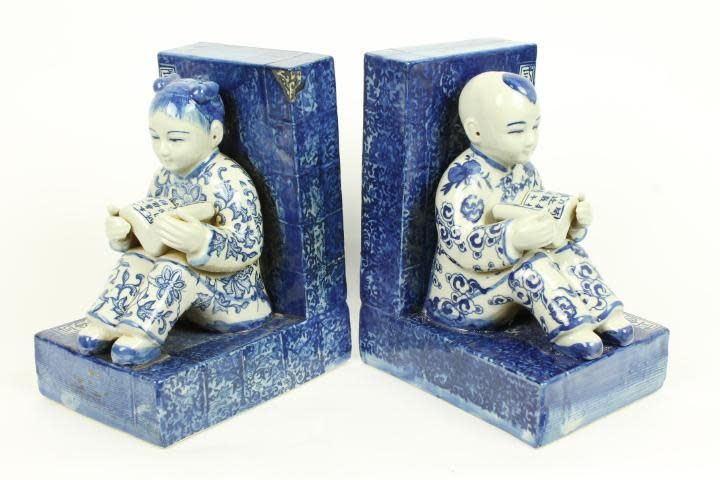 Set da Tè Cinese/7 Porcellana Dipinta a Mano Fiori Farfalle Blu Bianco -  Fine Asianliving