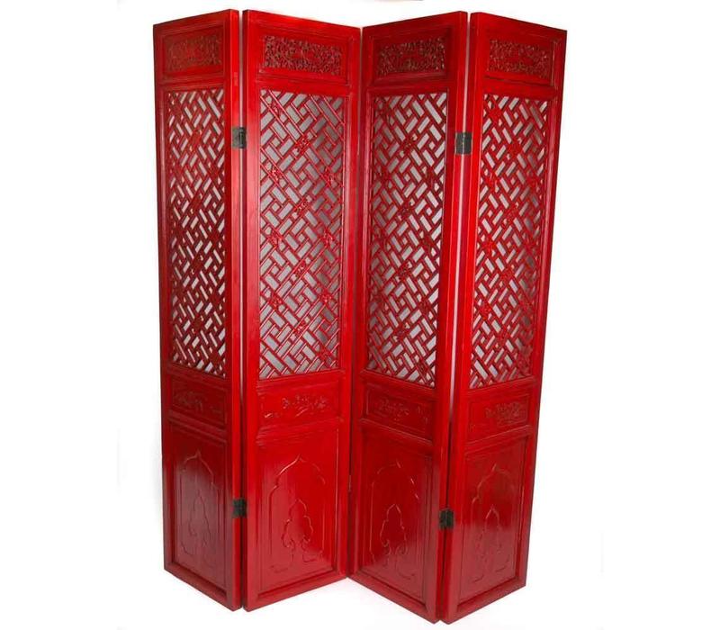Chinese Kamerscherm 4 Panels Handgesneden Rood