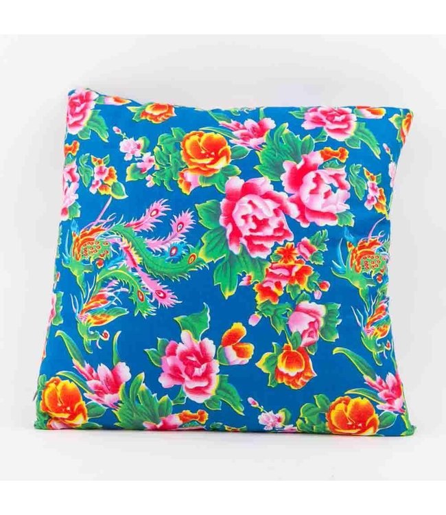 Chinese Cushion Cover Traditional Dongbei Flowers Blue 45x45cm