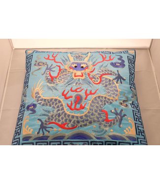 Fine Asianliving Chinese Kussen Volledig Geborduurd Lichtblauw Draak 45x45cm