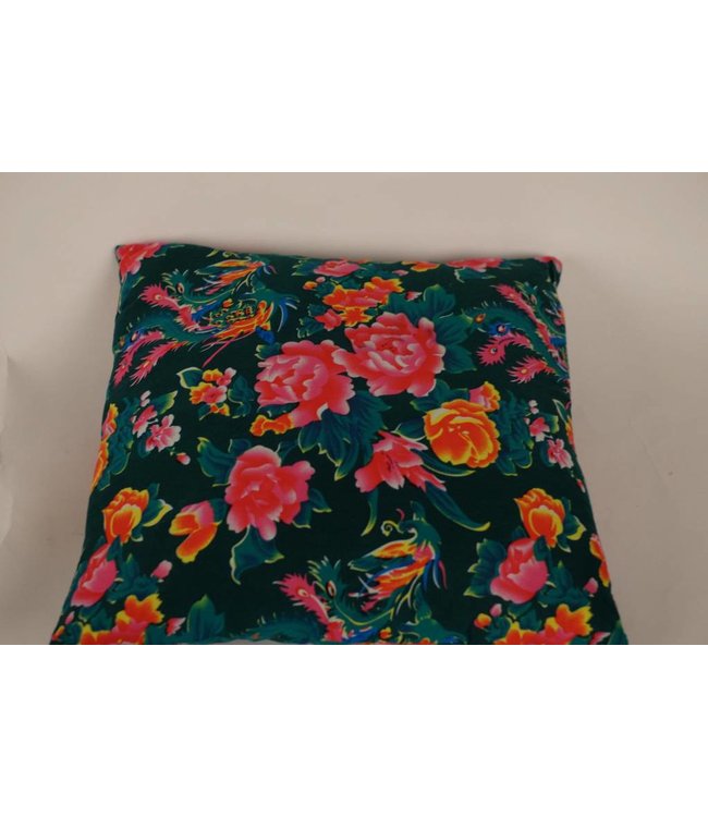 Funda Cojín Chino Tradicional Dongbei Flores Verde 45x45cm