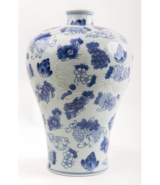 Fine Asianliving Chinese Vaas Porselein Handgeschilderd Blauw-Wit