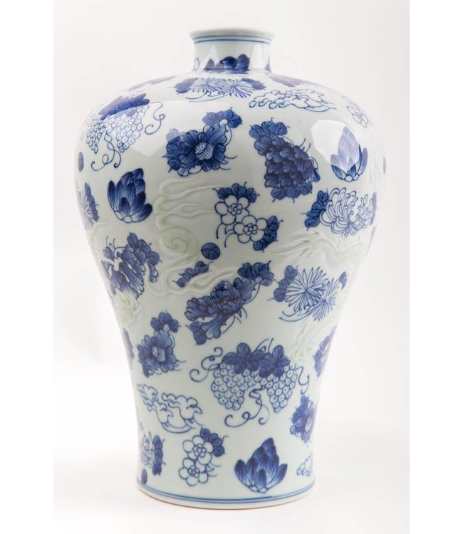 Vase en Porcelaine Chinois Bleu et Blanc Peint à la Main