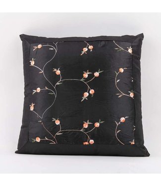 Fine Asianliving Coussin Chinois Fleurs en Soie Noir 45x45cm