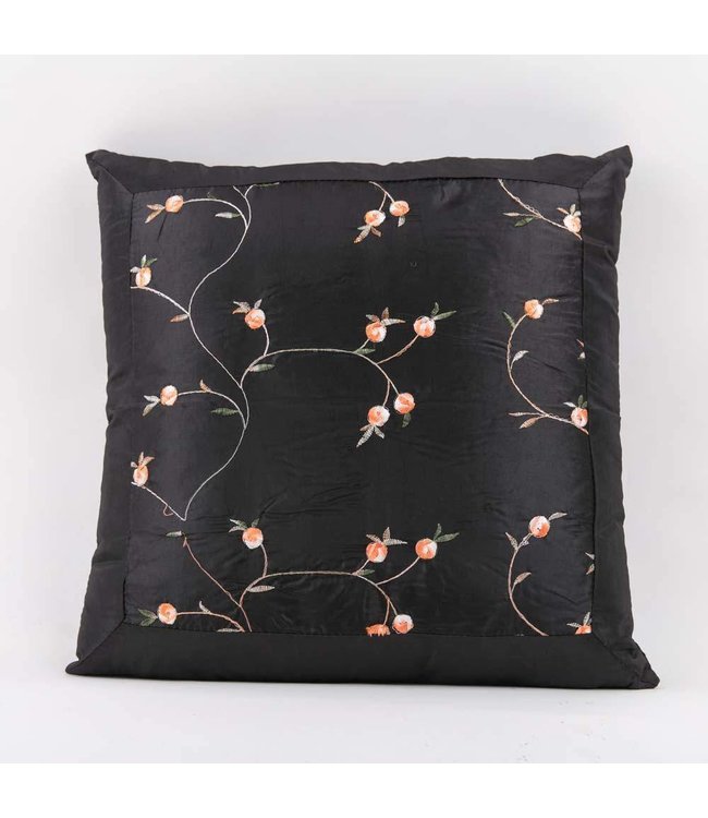 Coussin Chinois Fleurs en Soie Noir 45x45cm