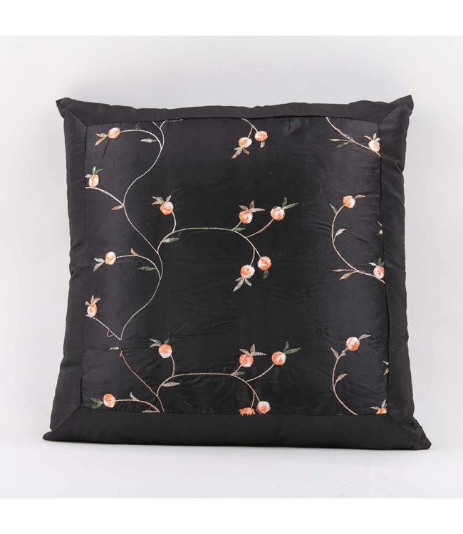 Cuscino Cinese Fiori Di Seta Nero 45x45cm