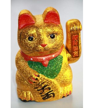 Fine Asianliving Chinese Lucky Cat Gold Glitter Waving 18cm