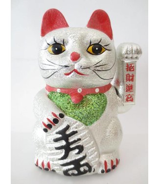 Fine Asianliving Japanese Lucky Cat Glitter Silver Small