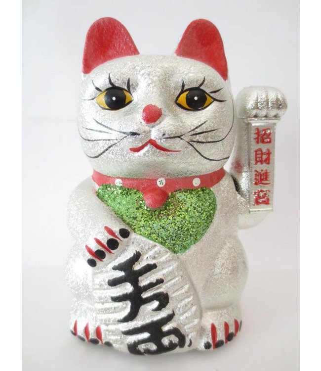 Japanese Lucky Cat Glitter Silver Small