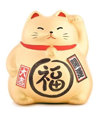 Fine Asianliving Chat Porte-Bonheur Maneki Neko d'Or - Meilleure Fortune