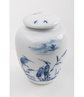 Fine Asianliving Chinese Tea Container Porcelain Cranes Blue White