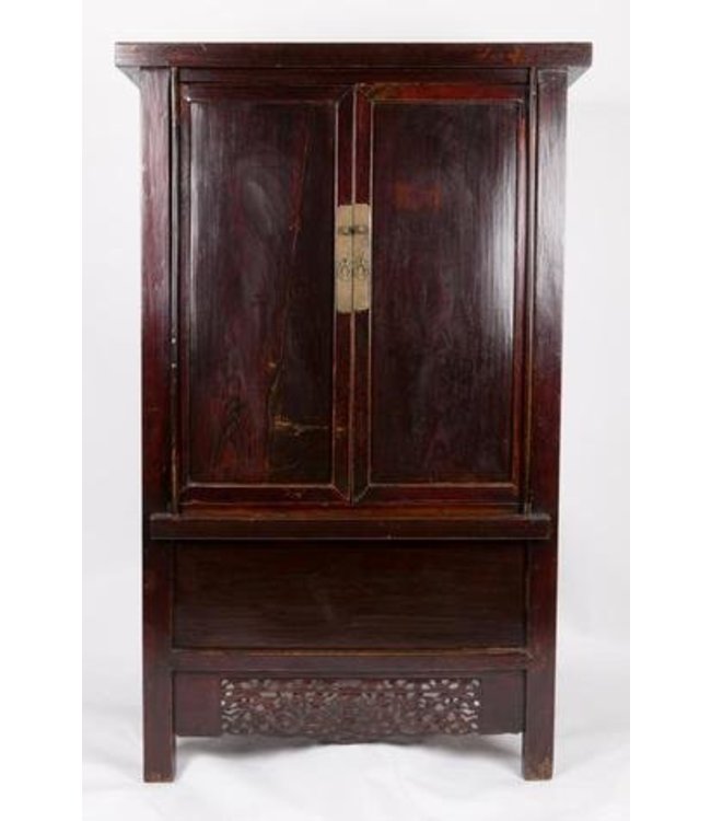 Antique Chinese Wedding Cabinet Handcarved Brown