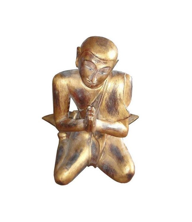 Thai Wooden Praying Monk