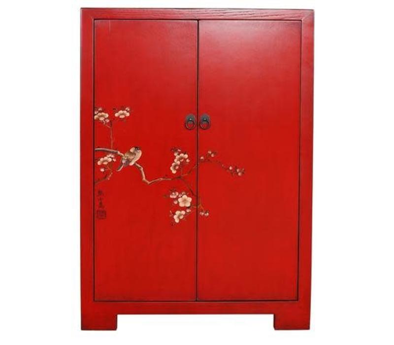 Chinese Cupboard White Birds Cherry Blossoms Red Orientique