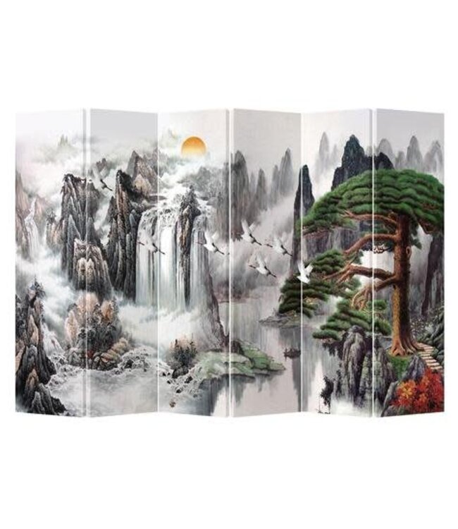 Chinese Oriental Room Divider Folding Privacy Screen 6 Panel Cranes Mountains L240xH180cm