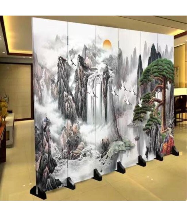 Biombo Oriental Separador Chino Anch240xAlt180cm Paisaje de Montaña Chino 6 Paneles
