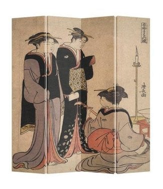 Fine Asianliving Japanische Paravent Raumteiler B160xH180cm 4-teilig Japanische Frauenmusik