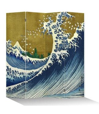 Fine Asianliving Japans Kamerscherm Oosters Scheidingswand B160xH180cm 4 Panelen Kanagawa Nami Goud