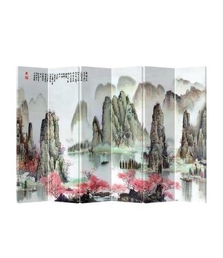 Fine Asianliving Paravent Asiatisch Raumteiler B240xH180cm Trennwand 6-teilig Chinesische Berglandschaft