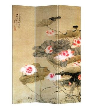Fine Asianliving Paravento Divisori in Tela 3 Pannelli L120xA180cm Ninfee
