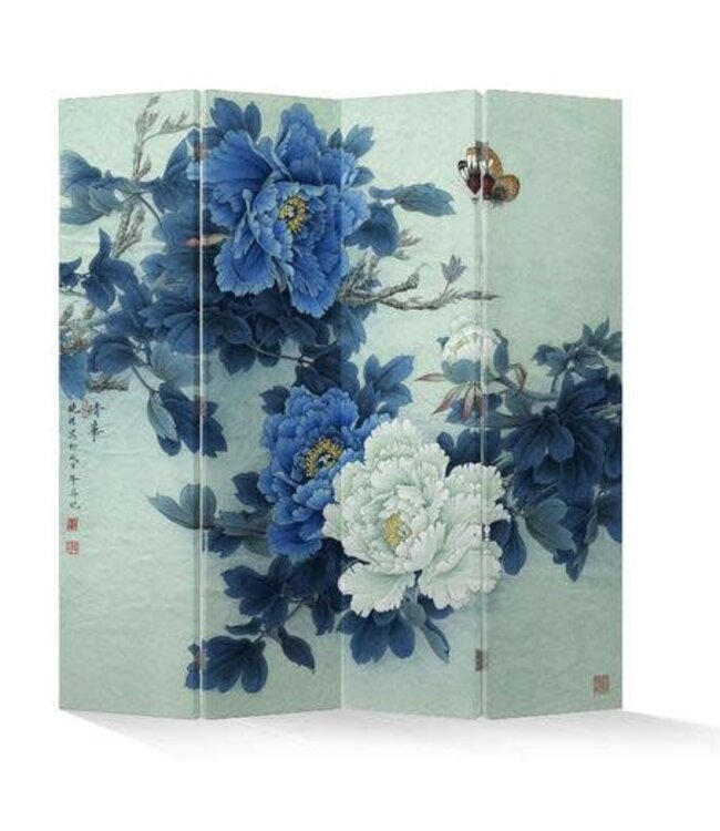 Chinees Kamerscherm Oosters Scheidingswand B160xH180cm 4 Panelen Mudans en Vlinders