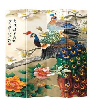 Fine Asianliving Chinese Oriental Room Divider Folding Privacy Screen 4 Panel Colourful Peacocks L160xH180cm