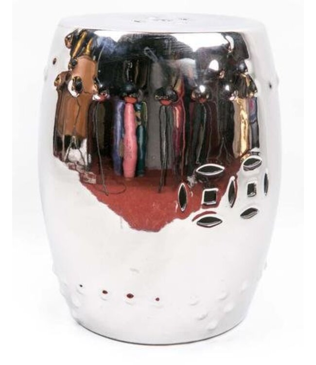 Sgabello in Ceramica Argento Fatto a Mano D33xA46cm