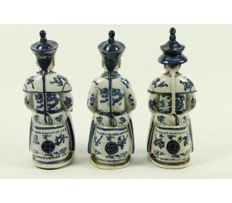 Chinese Emperor Porcelain Figurine Three Generations Qing Dynasty Statues  Blue-White Set/3