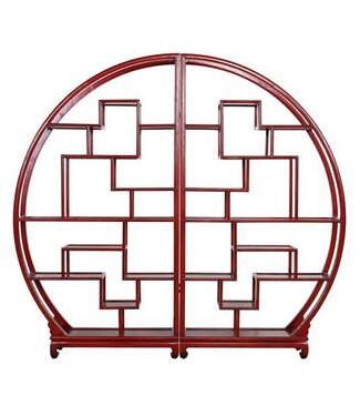 Fine Asianliving Chinese Bookcase Round Open Display Cabinet Red W192xH176cm