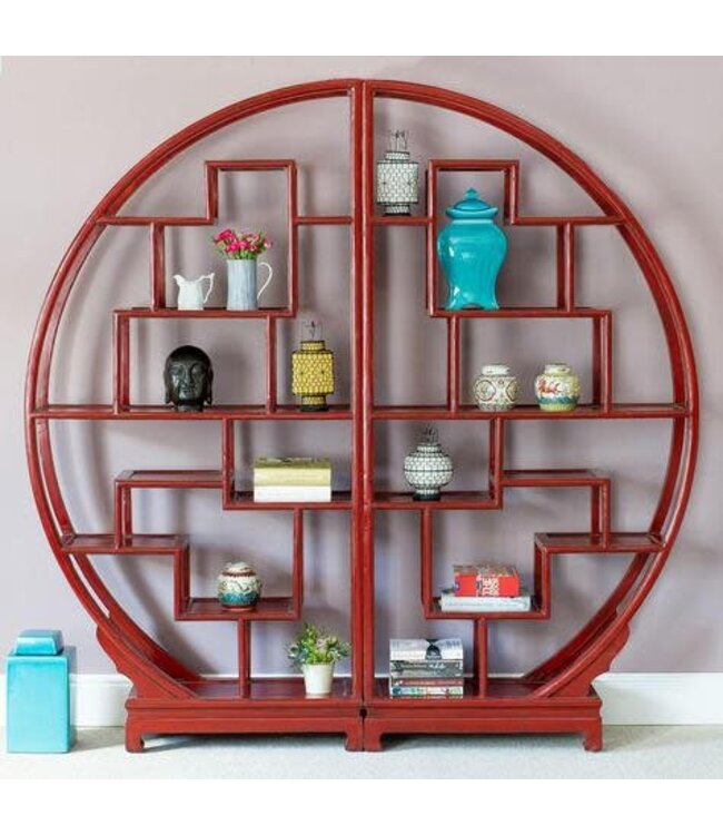 Chinesisches Bücherregal Runde offene Vitrine Rot B192xH176cm