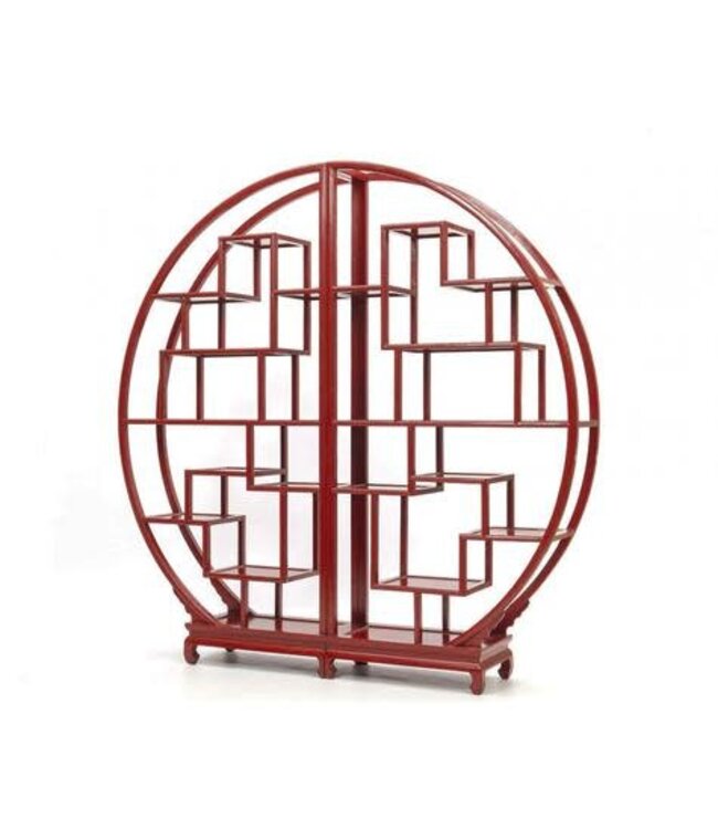 Chinese Bookcase Round Open Display Cabinet Red W192xH176cm