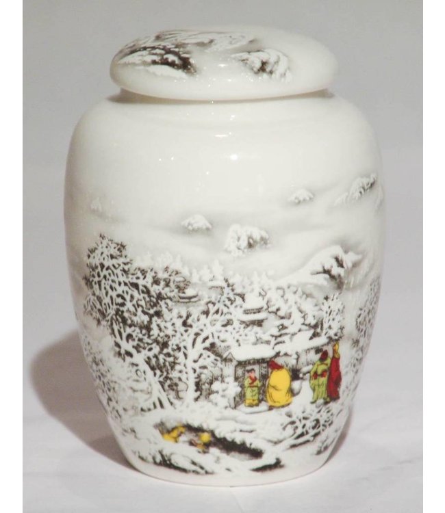 Chinese Tea Container Porcelain White Village