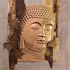 Fine Asianliving Dipinto Volto di Buddha Lamina di Metallo Dorato 3D L100xA100cm