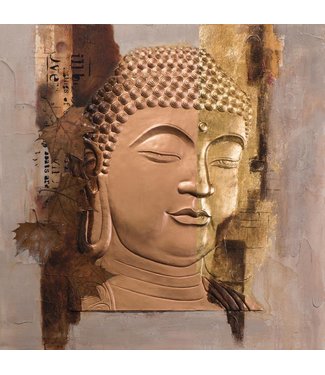 Fine Asianliving Pintura Cara de Buda Lámina de Metal Dorado 3D An100xAl100cm