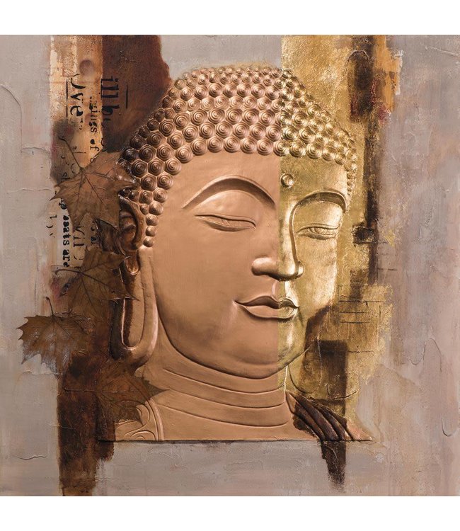 Tableau Visage de Bouddha Feuille de Métal Doré 3D L100xH100cm