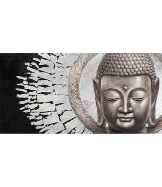 Fine Asianliving Dipinto Faccia di Buddha Sfondo Nero Paesaggio Lamina di Metallo 3D L140xA70cm