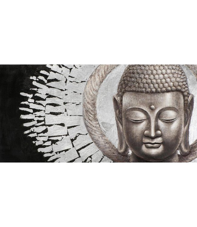 Peinture Bouddha Visage Fond Noir Paysage Feuille Métallique 3D L140xH70cm