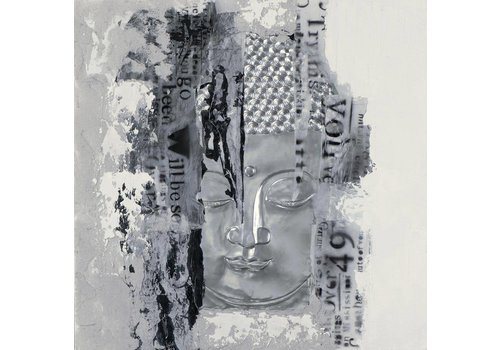 Fine Asianliving Malerei Buddha Gesicht Silber 3D B100xH100cm