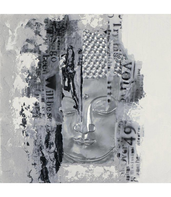 Tableau Visage de Bouddha Argent 3D L100xH100cm