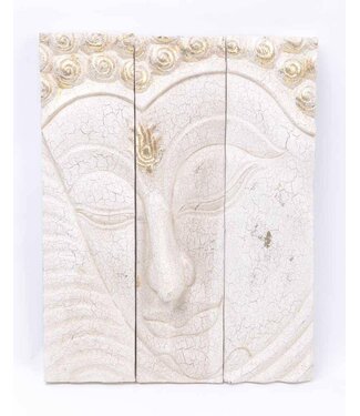 Fine Asianliving Buddha Wooden Panel Handcarved 3D Wall Decor White W41xH51cm