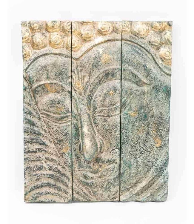 Boeddha Houten Paneel Handgemaakt 3D Wanddecoratie B41xH51cm