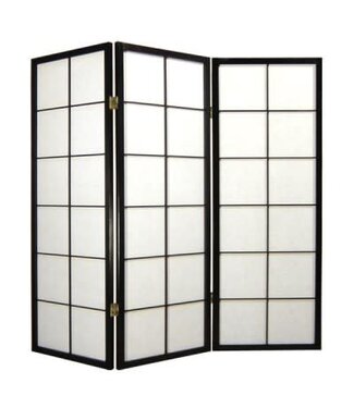 Fine Asianliving Japanischer Paravent Raumteiler L135cmxH130cm Shoji Rice Paper Black 3 Panel