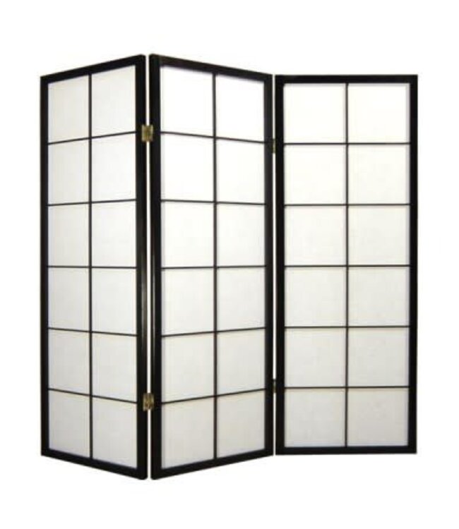 Japanese Room Divider L135cmxH130cm Shoji Rice Paper Black 3 Panel