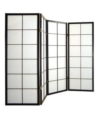 Fine Asianliving Japanischer Paravent Raumteiler L180cmxH130cm Shoji Rice Paper Black 4 Panel