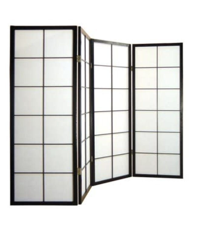 Japanischer Paravent Raumteiler L180cmxH130cm Shoji Rice Paper Black 4 Panel