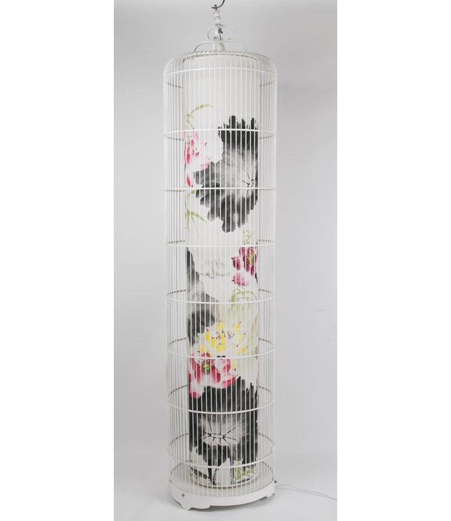 Chinese Vloerlamp Vogelkooi Handgetekende Lotus 206cm